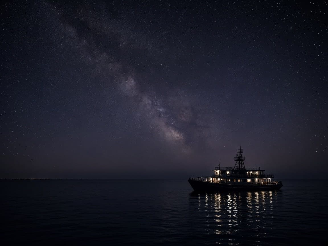 The night sky above the boat.
